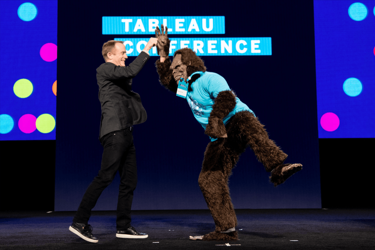 Sasquatch high-fives CTO Andrew Beers at the TC18 Devs on Stage keynote