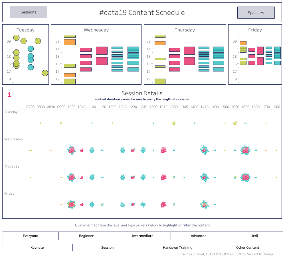 Visualization of a Tableau Conference 2019 Daily Schedule