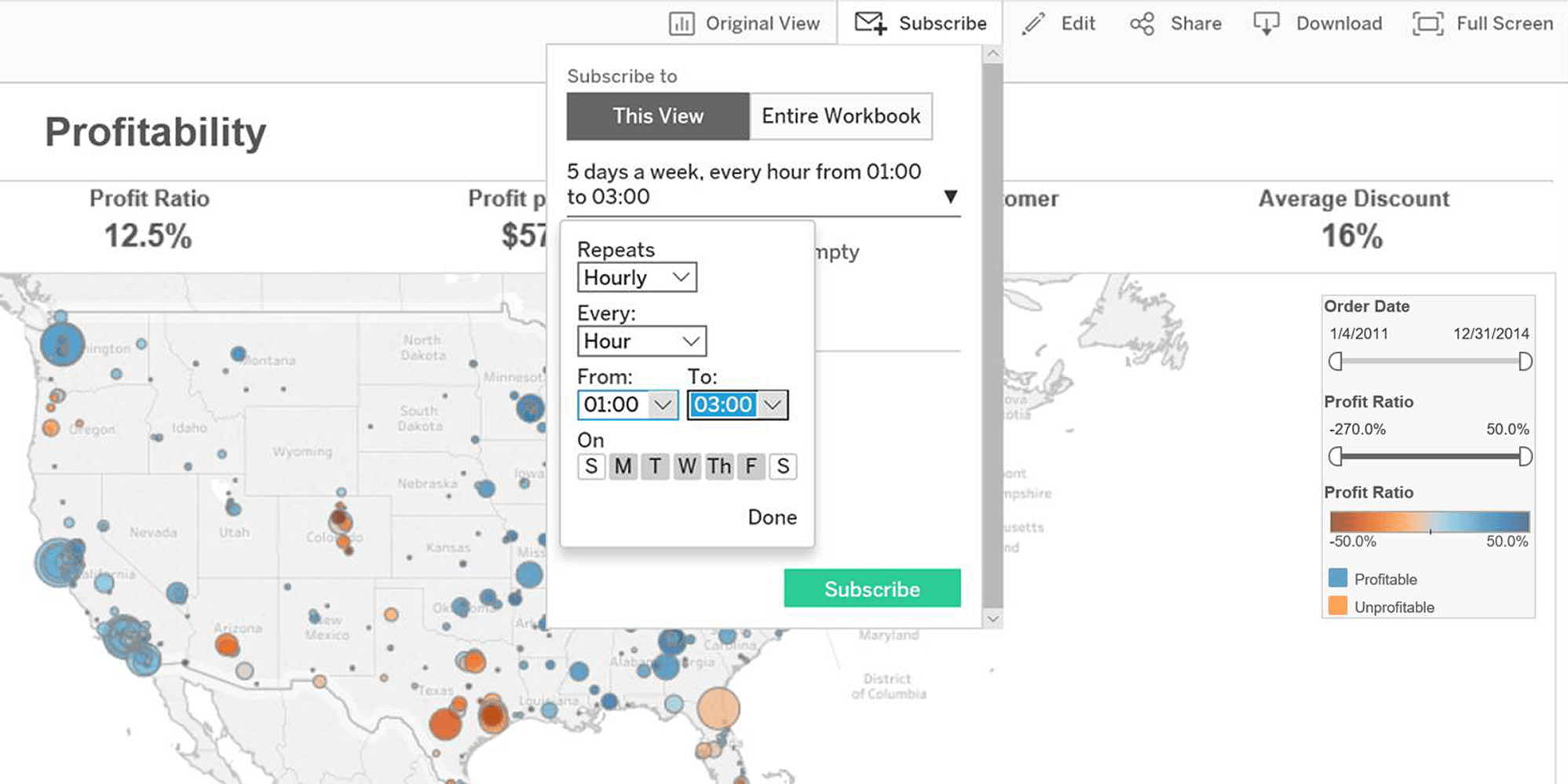 Screenshot von Tableau Viewer mit dem Feature der anpassbaren Subskriptionen