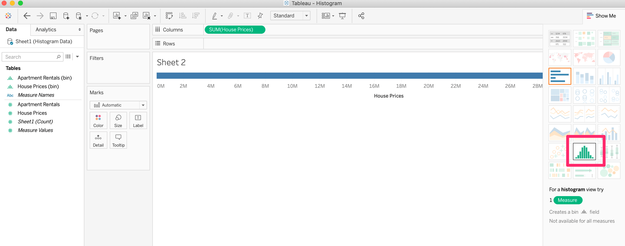 Show Me Histogram in Tableau