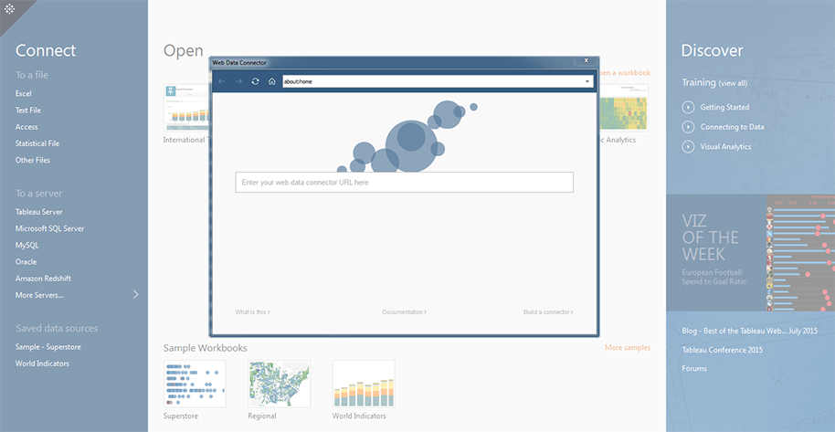 Über den neuen Webdaten-Connector integrieren Sie beliebige Webdatenquellen in Tableau.